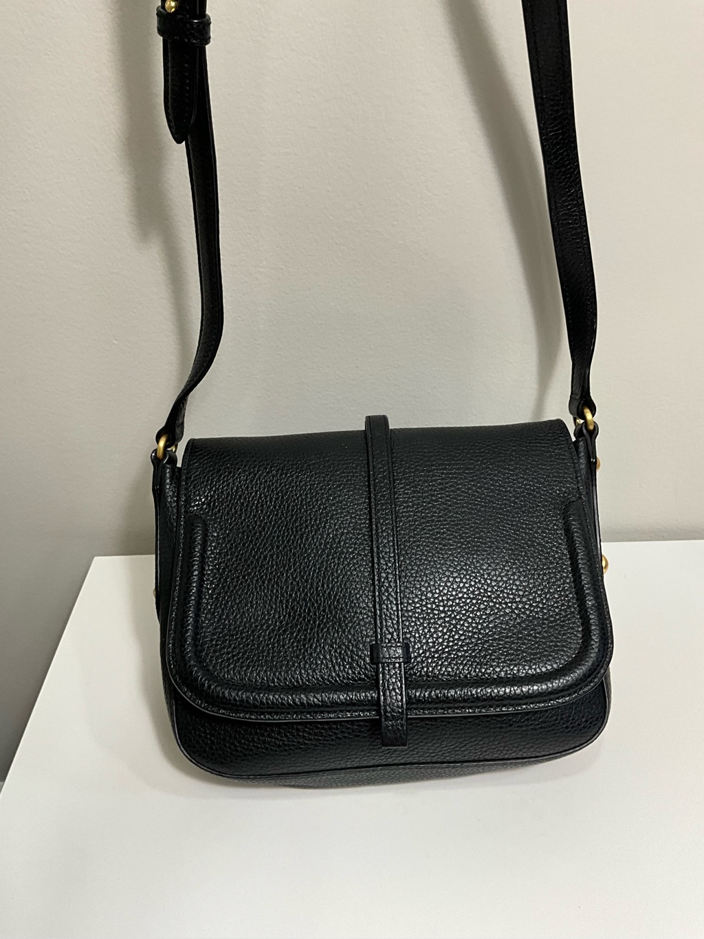 Annabel Ingall Allysin Saddle Bag Black Pebbled Leather Crossbody Purse